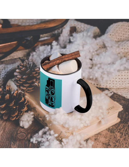 Taza de cerámica 3dRose 11 oz cámara vintage TLR negra