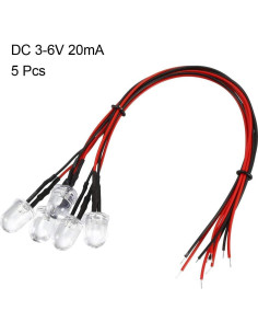 5 Piezas LED Pre Cableados 10mm Blanco uxcell DC 3-6V 2