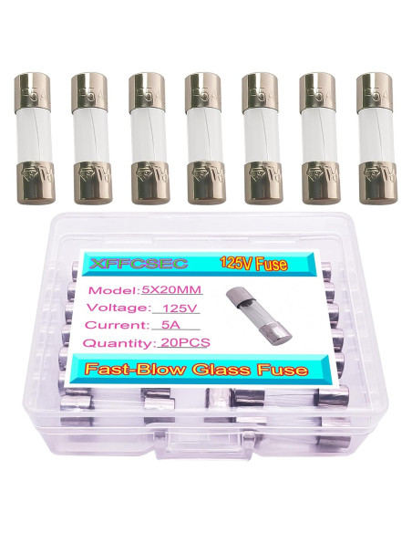 20 Fusibles de Vidrio 125V 5A 5x20mm Rápida Acción XFFCSEC
