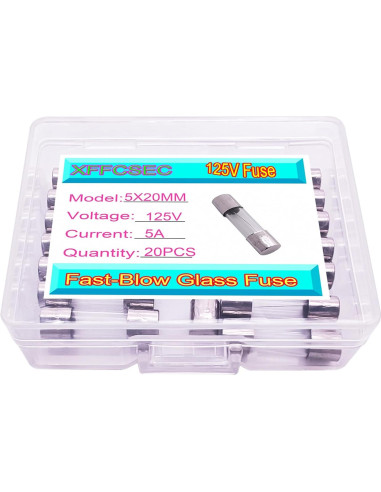 20 Fusibles de Vidrio 125V 5A 5x20mm Rápida Acción XFFCSEC