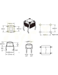 Interruptor táctil B3F-1000 momentáneo SPST-NO 50mA 24VDC 2