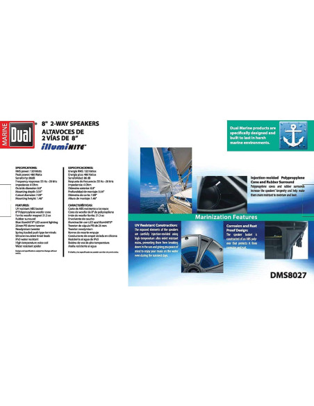 Altavoces Marinos Dual Electronics DMS8027 8" 2 Vías LED Azul