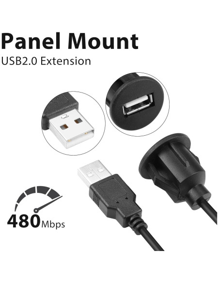 Cable USB 2.0 de Montaje Flush YACSEJAO 1m para Coche y Barco