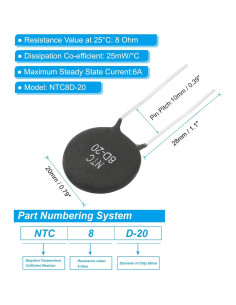 Termistores NTC 8 Ohm PATIKIL 2 Pcs Sensor Temperatura 2