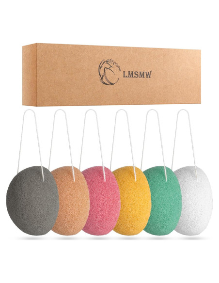 Juego de 6 Esponjas Faciales Konjac LMSMW con Carbón Activado