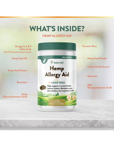 Suplemento NaturVet Hemp Allergy Aid para Perros 60 Masticables