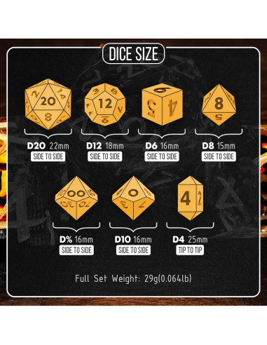 Juego de Dados Poliedricos 7 Piezas DiceBell - Élfico Dorado