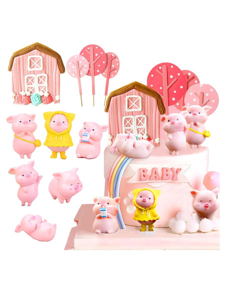 10 Figuras Miniatura Cerdo Rosa para Decoración de Pastel