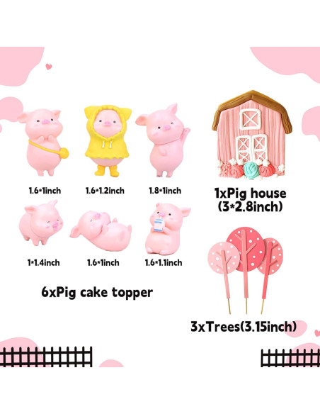 10 Figuras Miniatura Cerdo Rosa para Decoración de Pastel