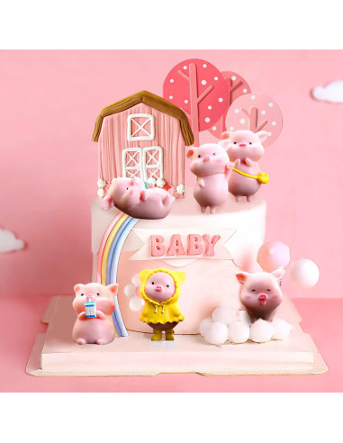 10 Figuras Miniatura Cerdo Rosa para Decoración de Pastel