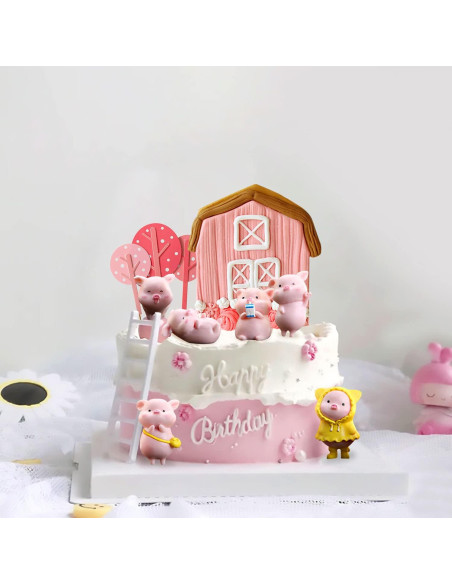 10 Figuras Miniatura Cerdo Rosa para Decoración de Pastel