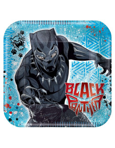 Platos Cuadrados de Fiesta Amscan Pantera Negra 22.86 cm - 8 Pcs