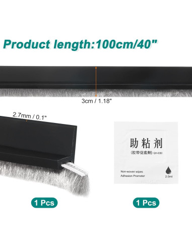 Barrera de Puerta uxcell 100 cm con Cepillo y Adhesivo Negro