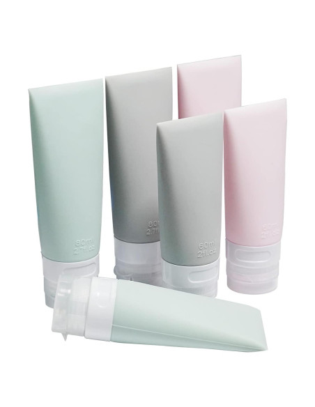 Juego de Botellas de Viaje Silicona 6 Piezas 80ml 60ml - Rosa Verde Gris