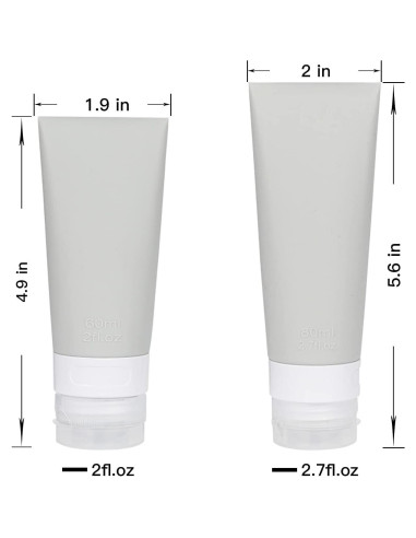 Juego de Botellas de Viaje Silicona 6 Piezas 80ml 60ml - Rosa Verde Gris