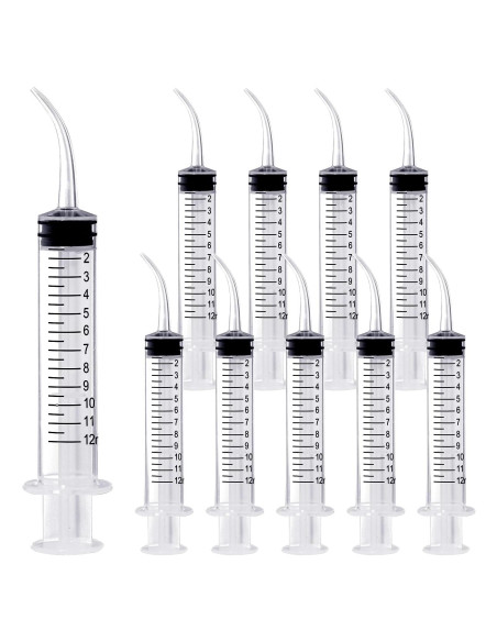 Jeringa Dental Estéril 12ml Vaokin con Punta Curvada - Paquete de 10