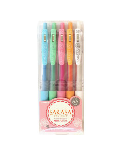 Bolígrafo de Gel Zebra Sarasa Clip 0.5mm Set 5 Colores Leche