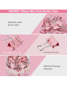 Clips de Carpeta NEEWAY 100pcs Rosados Extra Pequeños 15mm 2
