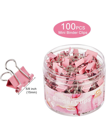Clips de Carpeta NEEWAY 100pcs Rosados Extra Pequeños 15mm
