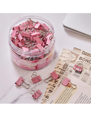 Clips de Carpeta NEEWAY 100pcs Rosados Extra Pequeños 15mm