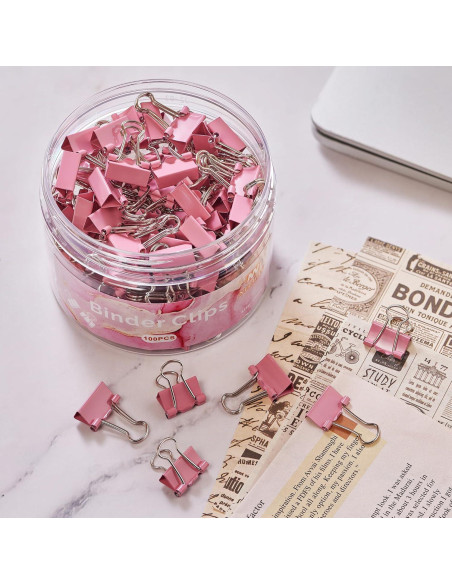 Clips de Carpeta NEEWAY 100pcs Rosados Extra Pequeños 15mm