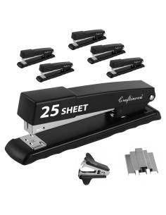 Grapadora de Metal Craftinova - Capacidad 25 Hojas, Negra, Paquete de 6