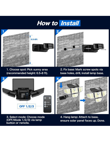 Luz Solar Exterior Adewalk 3000LM 4 Cabezas 188 LED IP65