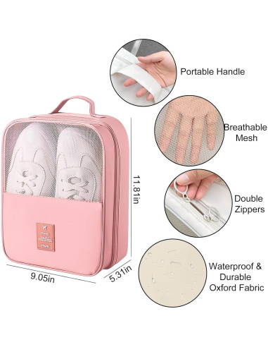 Bolsa de Zapatos de Viaje Uprimeasy Rosa 3 Pares Impermeable