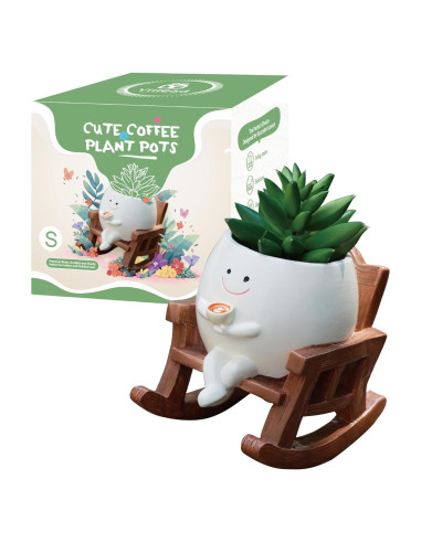 Maceta Silla Mecedora Yiilead Blanca con Drenaje 12cm