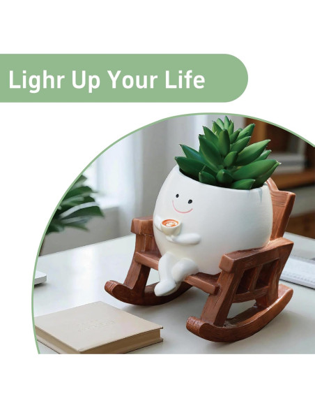 Maceta Silla Mecedora Yiilead Blanca con Drenaje 12cm