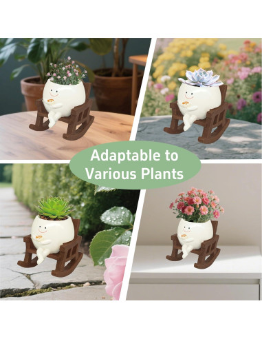 Maceta Silla Mecedora Yiilead Blanca con Drenaje 12cm