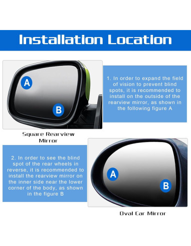 Espejo de Punto Ciego Piriuuo 5.1cm Ajustable Autoadhesivo