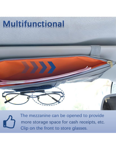 Organizador de Visera de Coche Norkmdi Gris con Múltiples Bolsillos