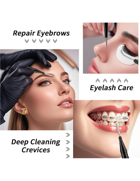 20 Cepillos Micro Spoolie para Cejas y Pestañas DWNDN Negro