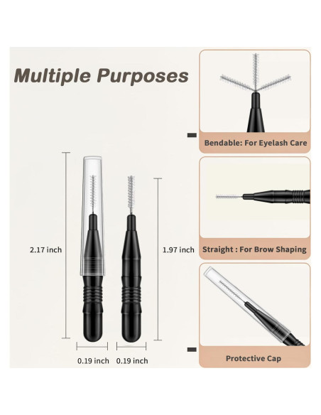 20 Cepillos Micro Spoolie para Cejas y Pestañas DWNDN Negro