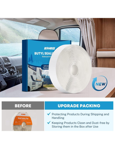 Cinta Selladora de Butilo Kohree Blanca 0.32 cm x 1.9 cm x 9.14 m