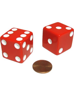 Juego de 2 Dados Jumbo 25mm Rojos con Pips Blancos - Koplow Games 2
