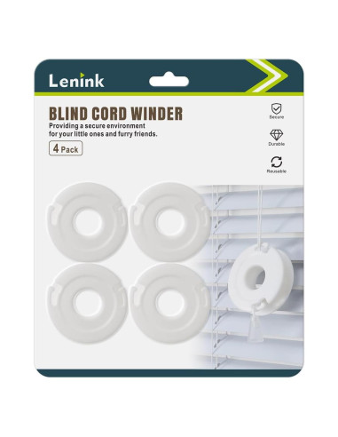 Enrollador de Cuerda de Persiana Lenink - 4 Piezas, Blanco, Sin Taladro