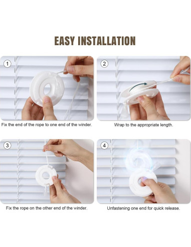 Enrollador de Cuerda de Persiana Lenink - 4 Piezas, Blanco, Sin Taladro