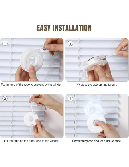 Enrollador de Cuerda de Persiana Lenink - 4 Piezas, Blanco, Sin Taladro