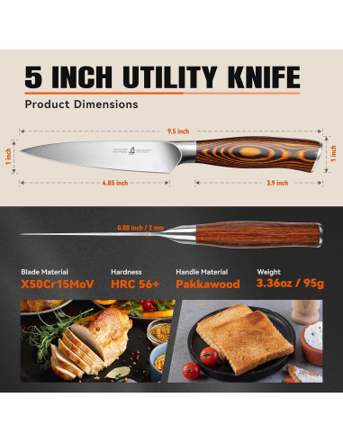 Cuchillo Utility TUO 12.7 cm Acero Inoxidable Pakkawood