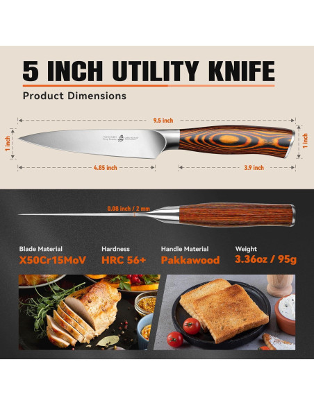 Cuchillo Utility TUO 12.7 cm Acero Inoxidable Pakkawood