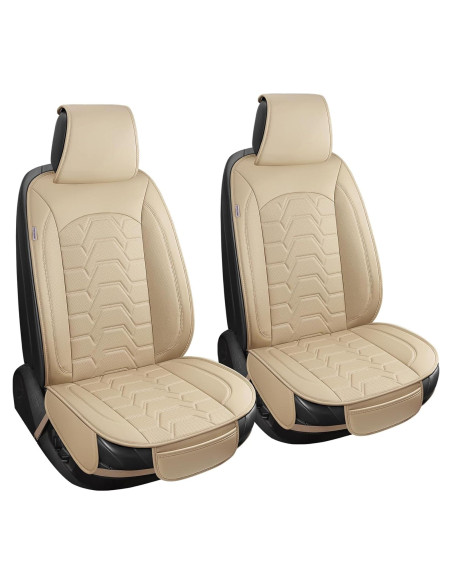 Cubiertas de Asientos de Coche Hoozoom Cuero Beige 2PCS