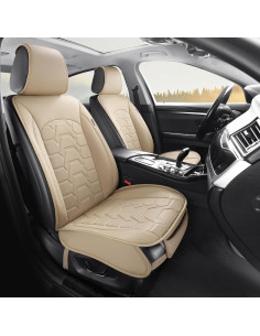 Cubiertas de Asientos de Coche Hoozoom Cuero Beige 2PCS 2
