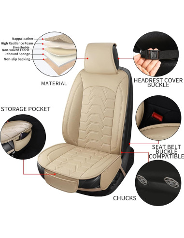 Cubiertas de Asientos de Coche Hoozoom Cuero Beige 2PCS