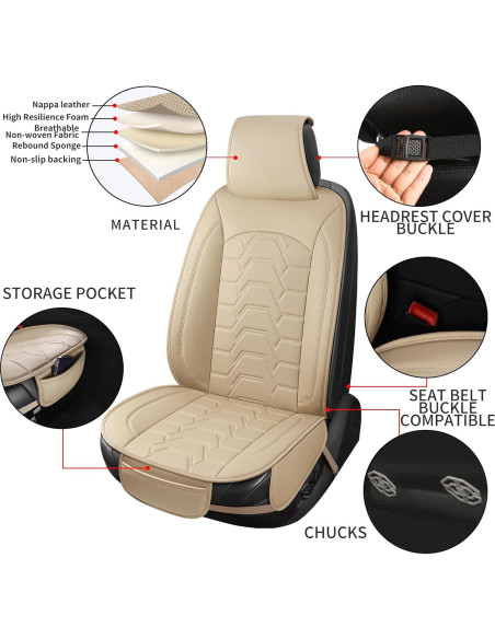Cubiertas de Asientos de Coche Hoozoom Cuero Beige 2PCS