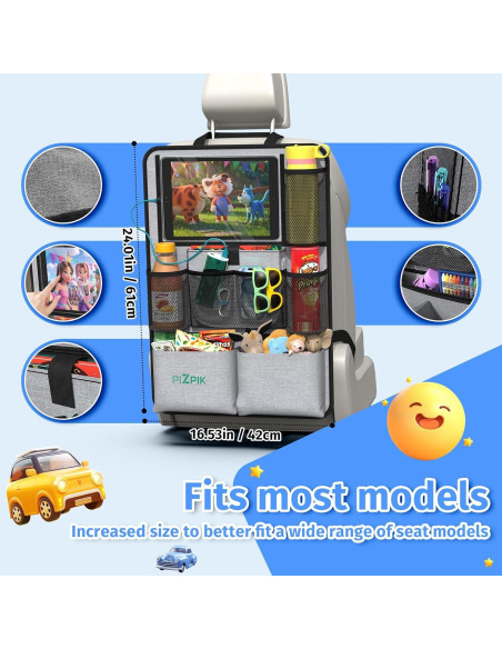 Organizador de Asiento Trasero Plzpik 2Pack Gris 11 Bolsillos