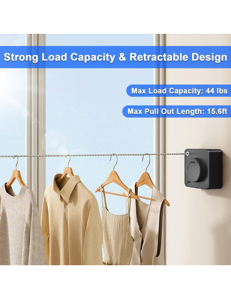 Tendedero Retráctil UpChoNice 4.75m Acero Inoxidable Negro