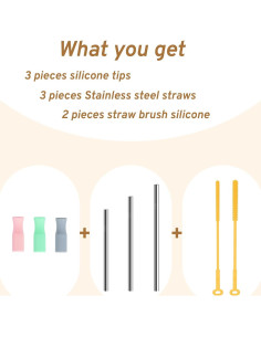 Juego de Pajitas Reutilizables de Acero Inoxidable WQSS AOEIU 2