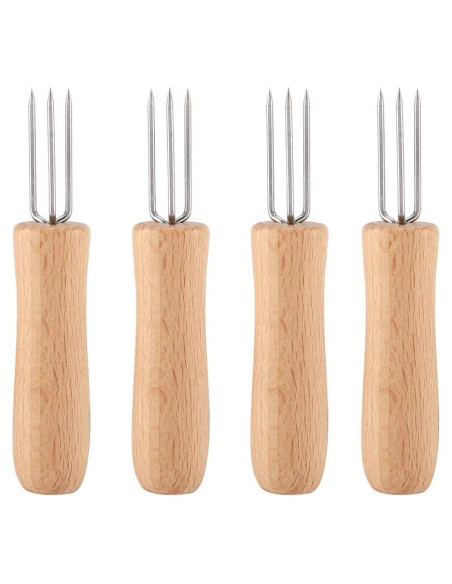 Soportes para Maíz Mumusuki, 4 Pcs, Acero Inoxidable y Madera